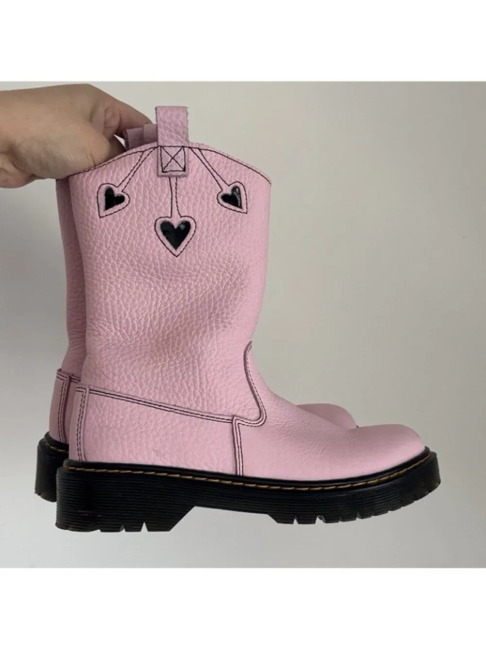 Dr Doc Martens GIRL Western Boots Cowboy Pink Leather Bex Heart Size 3 US Zipper